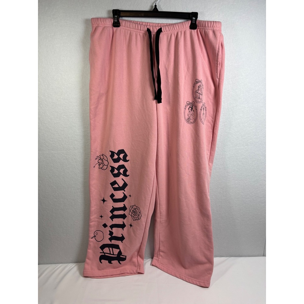 Disney Princess Sweatpants Womens XL Pink Cotton Blend Wide Leg Lounge Graphic
